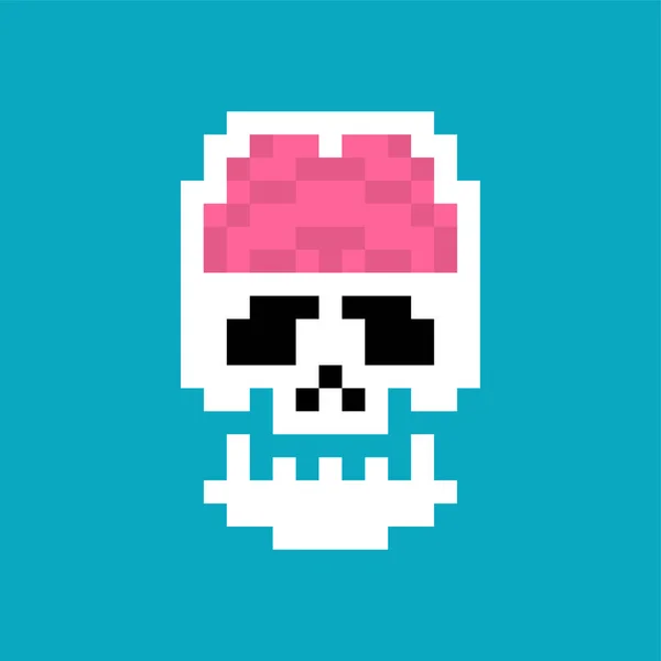 Cérebro Arte Pixel Crânio Órgãos Internos Humanos Bits Anatomia Pixelada — Vetor de Stock