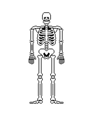 İskelet piksel sanat. Kafatası ve kemik anatomi 8 bit. Pixelate pelvik kemik ve kaburga. Omurga ve omurga. İnsan kemik sistemi 16 bit. Eski oyun bilgisayar grafik stili