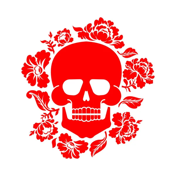 Totenkopf Und Blumen Skelettkopf Und Rosen Tod Und Tod — Stockvektor