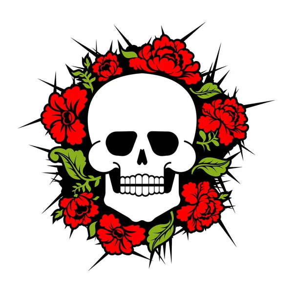 Κρανίο Και Λουλούδια Σκελετός Κεφαλής Και Τριαντάφυλλα Θάνατος Και Lov — Διανυσματικό Αρχείο