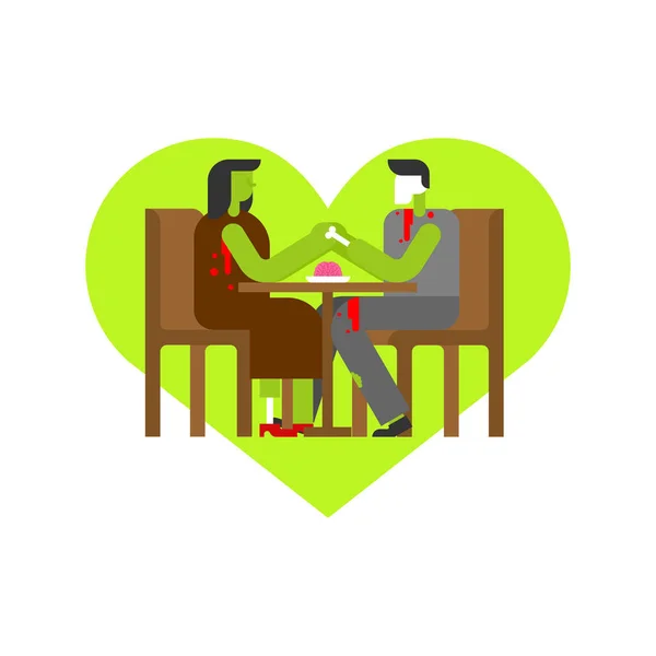 Zombie Love Dead Date Table Hold Hands Rendezvous Cafe Man — Stock Vector