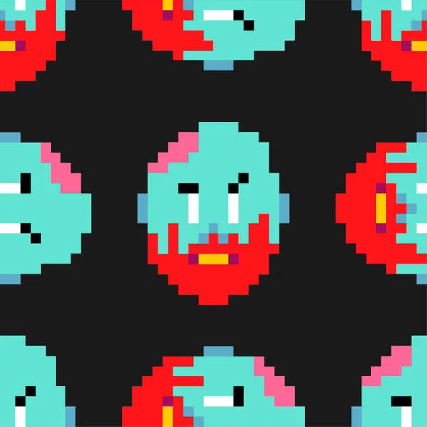 Zombie Pixel Art Pattern Seamless Zombies Head Brain Background — Stock Vector