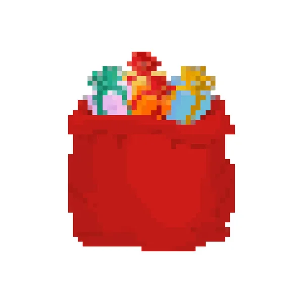 Bolsa Arte Pixel Santa Big Red Saco Festivo Feriado 8Bit — Vetor de Stock