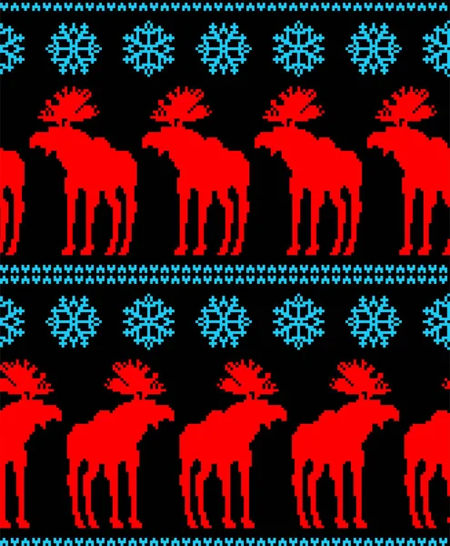 Renna Fiocchi Neve Pixel Art Modello Senza Soluzione Continuità Natale — Vettoriale Stock