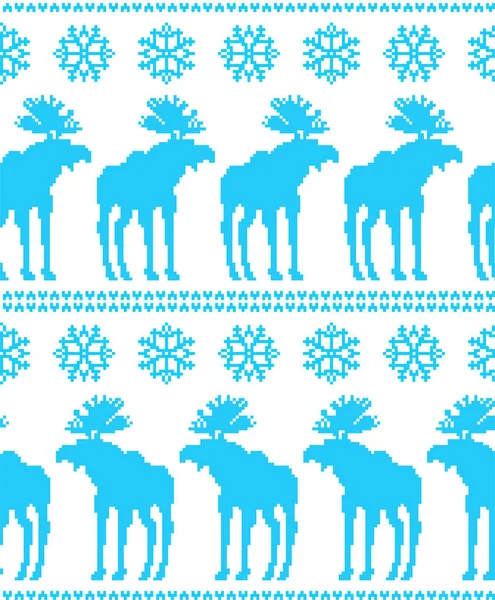 Renos Copos Nieve Pixel Art Patrón Sin Costuras Fondo Navidad — Archivo Imágenes Vectoriales