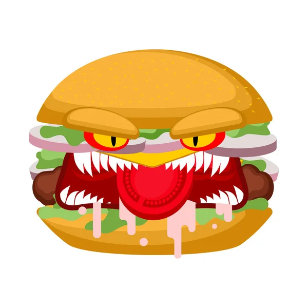 愤怒的汉堡脾气暴躁的邪恶汉堡 危险的疯狂快餐 有牙齿的疯狂快餐 — 图库矢量图片