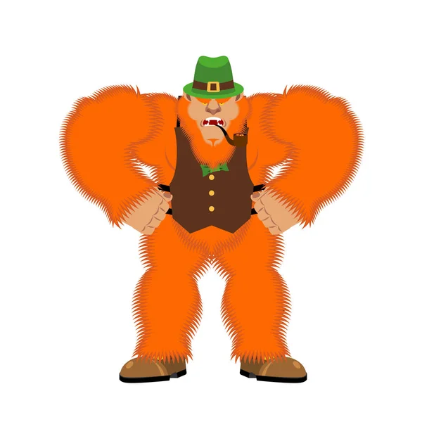 Гном Сердитися Обличчя Mad Бородатий Червоний Карлик Patricks День Ірландський — стоковий вектор