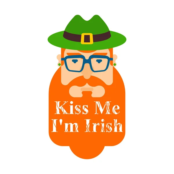 Bésame Soy Irlandés Cara Duende Hipster Sombrero Barba Día San — Archivo Imágenes Vectoriales