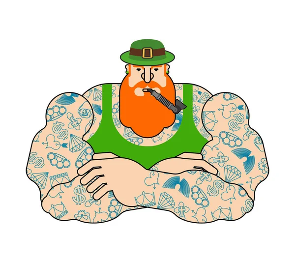 Leprechaun Hipster Pot Tatouages Vape Saint Patricks Day Vacances Traditionnelles — Image vectorielle