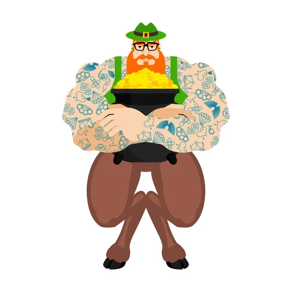 Kobold Hipster Und Topf Mit Gold Patricks Day Irischen Traditionellen — Stockvektor