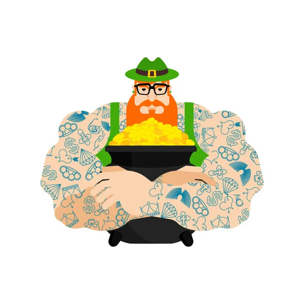 Leprechaun Hipster Olla Oro Día San Patricio Fiesta Tradicional Irlandesa — Archivo Imágenes Vectoriales