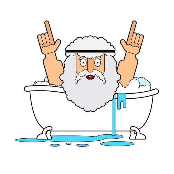 阿基米德在洗澡 大拇指向上的修卡 古希腊数学家物理学家伟大的发现 — 图库矢量图片