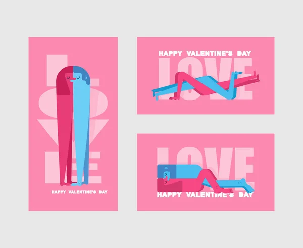 Valentine Card Set Valentines Day Greeting Card Lovers Man Woman — Stock Vector