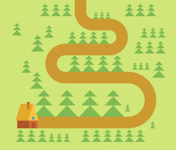 Cabane Dans Carte Forest Woodland Road Illustration Vectorielle — Image vectorielle