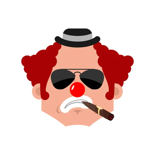 Clown Ernstige Emotie Gezicht Avatar Funnyman Met Sigaar Emoji Harlequin — Stockvector