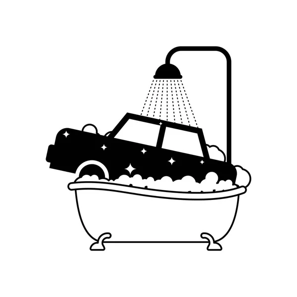 お風呂で洗車車 浴槽自動洗浄 — ストックベクタ