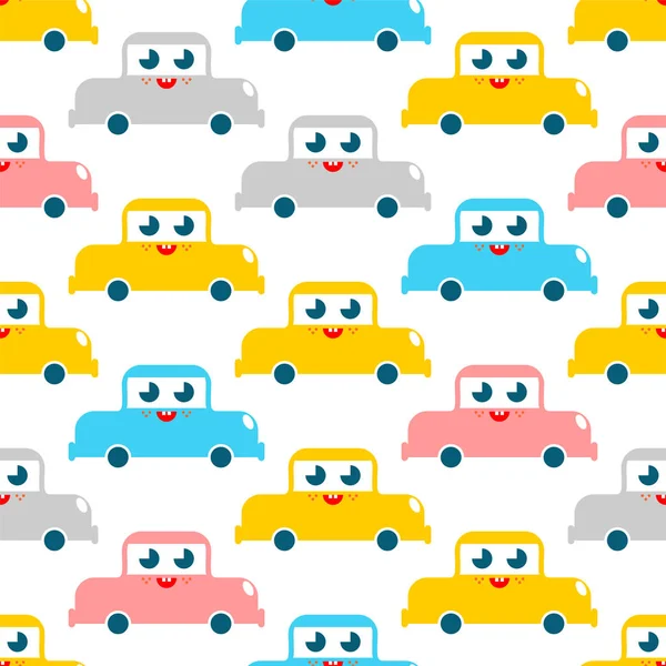 Cute Car Pattern Funny Auto Cartoon Style Background Baby Cloth — Stock Vector