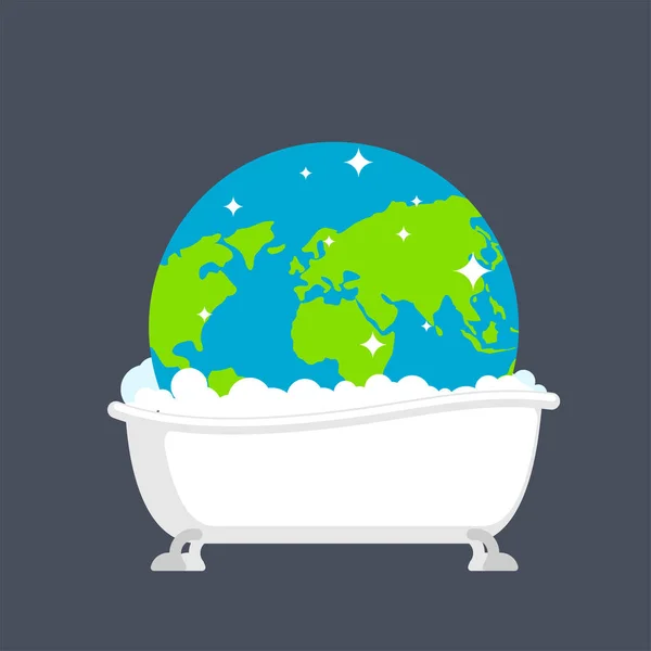お風呂で地球を洗った きれいな地球 グローバル クリーニング地球概念 Illustratio — ストックベクタ