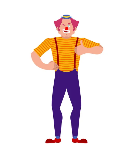 Clown Winks Thumb Happy Funnyman Merry Harlequin Vector Illustratio — Stock Vector