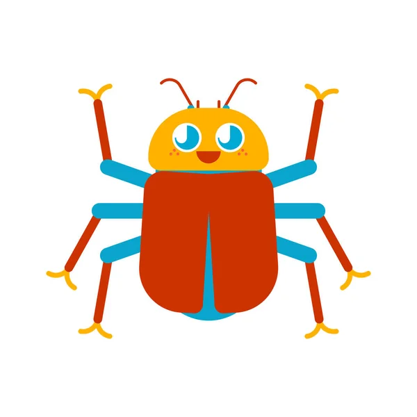 Lindo Escarabajo Aislado Divertido Estilo Dibujos Animados Insecto Carácter Los — Vector de stock