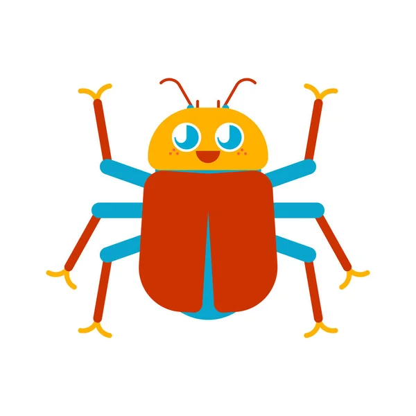 Cute Beetle Isolated Funny Bug Cartoon Style Kids Character Childrens — Stock Vector