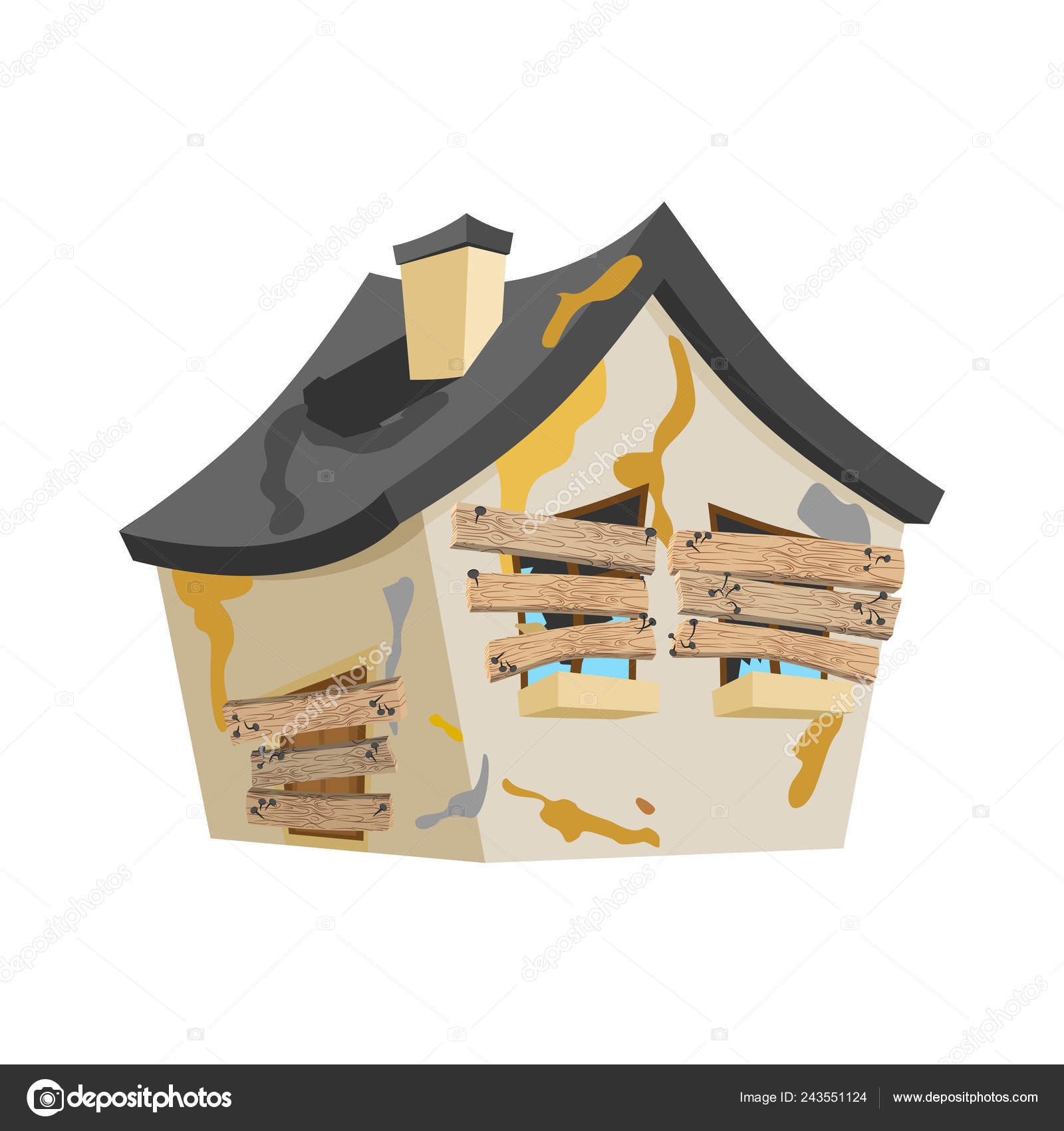 Forlatt Hus Isolert Vektor Gammeldags Tegneserie stockvektor © popaukropa  #243551124, image size:1600x1700