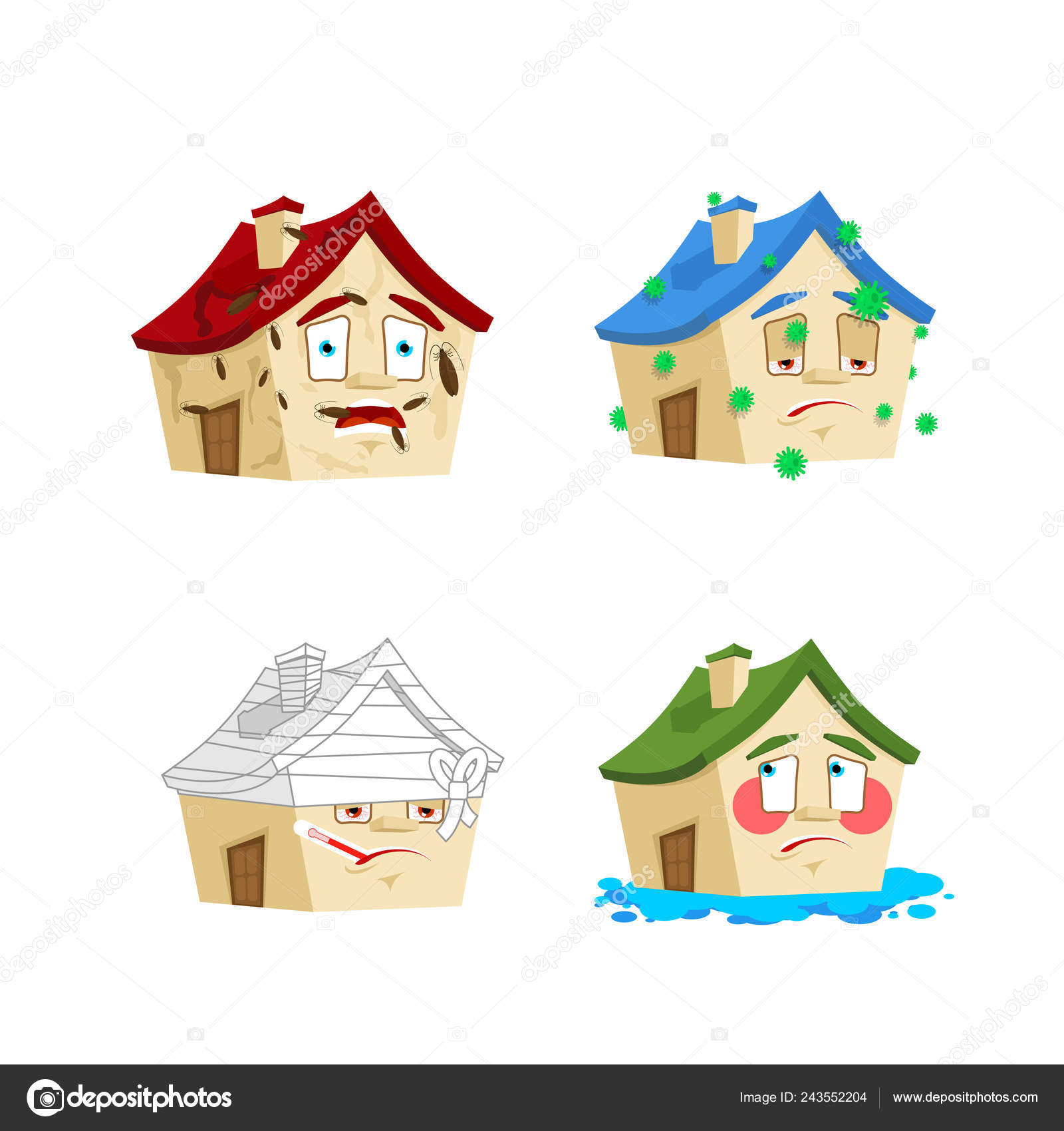 House Cartoon Style Set Home Sick Infected Bandaged Flooded Building Stock Vector Image by ©popaukropa #243552204 House Cartoon Style Set Home Sick Infected Bandaged Flooded Building Stock Vector Image by ©popaukropa #243552204