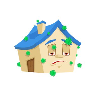 House hasta izole enfeksiyon. Virüs hasta eve karikatür tarzı. Bina hastalık vektör