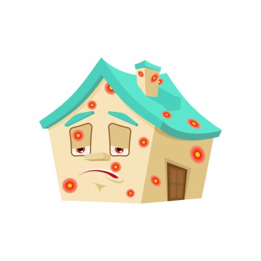 House hasta izole enfeksiyon. Virüs hasta eve karikatür tarzı. Bina hastalık vektör