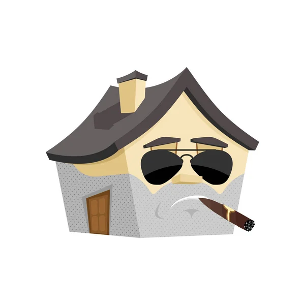 Brutal House Sérieux Isolé Accueil Avec Emoji Cigare Cartoon Style — Image vectorielle