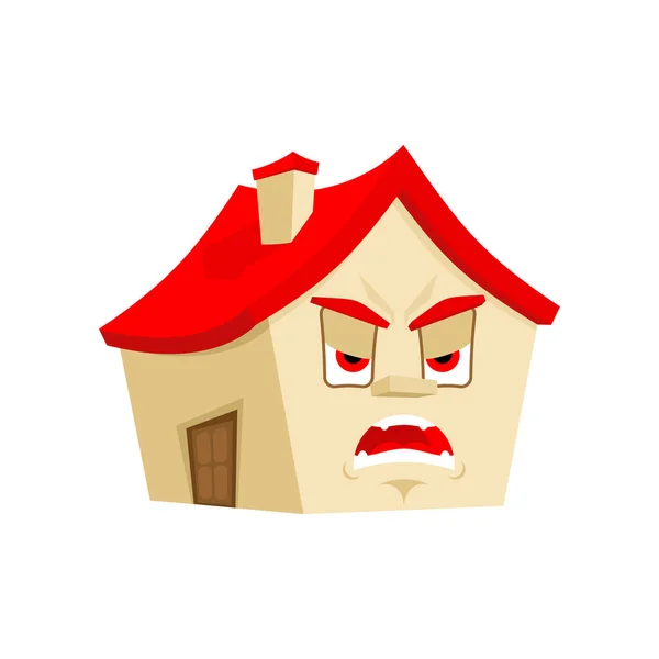 Casa Enojada Emoción Aislada Evil Home Cartoon Style Construyendo Feroz — Vector de stock