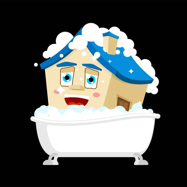House Clean House Bath Isolated Bathing Home Cartoon Style Building — Stock Vector