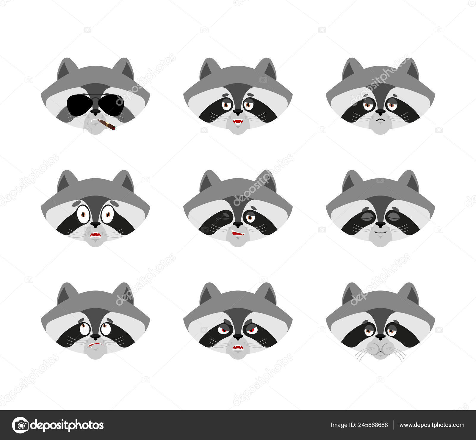 너구리는 Emoji 아바타를 설정합니다 얼굴입니다 너구리 얼굴입니다 너구리 일러스트 스톡 벡터 - ©popaukropa 245868688, image size:1600x1480