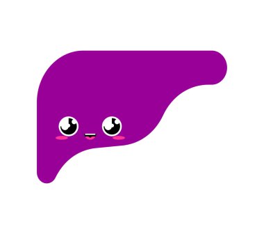 Karaciğer şirin. komik iç organ karikatür tarzı. İnsan anatomisi karakter çocuklar. Çocuk stili