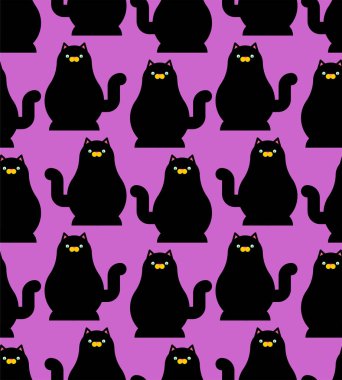 Kara kedi desen sorunsuz. Evde beslenen hayvan arka plan vektör