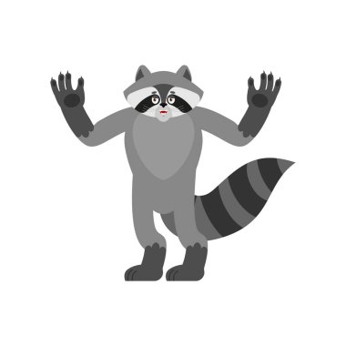 Rakun mutlu. Racoon neşeli duygular. Rakun neşeli. Vektör çizim
