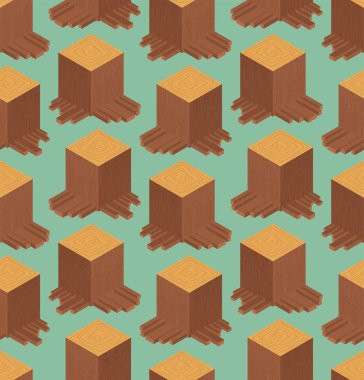 Desen izometrik stili stump. Ahşap saplama vektör arka plan