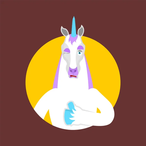 Unicorn Jempol Atas Dan Mengedipkan Mata Emoji Kuda Ajaib Yang - Stok Vektor