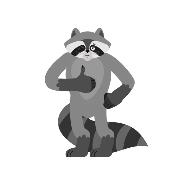 Raccoon Thumbs Winks Racoon Happy Emoji Coon Vector Illustration — Stock Vector