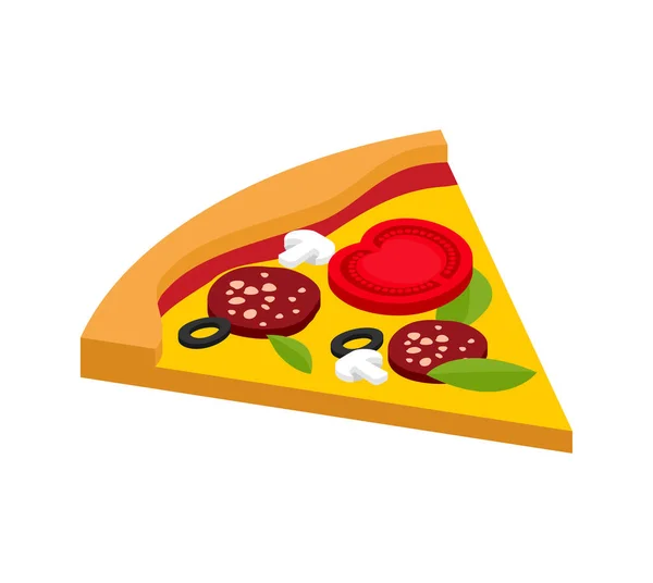 Slice Pizza Isometric Style Isolated Fast Food Vector Illustration — Stock Vector