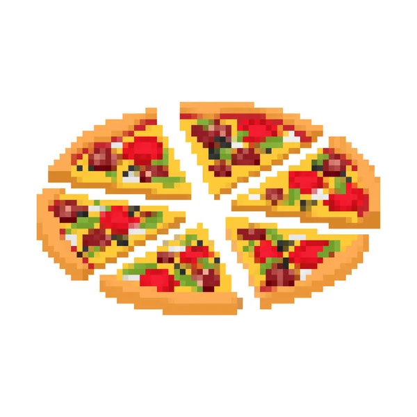 Slice Pizza Pixel Art Fast Food 8Bit Video Game Old — Stock Vector