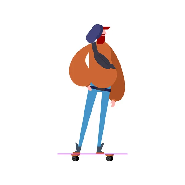 Hipster Und Skateboard Trendtyp Mit Bart Modemacher Und Longboard — Stockvektor