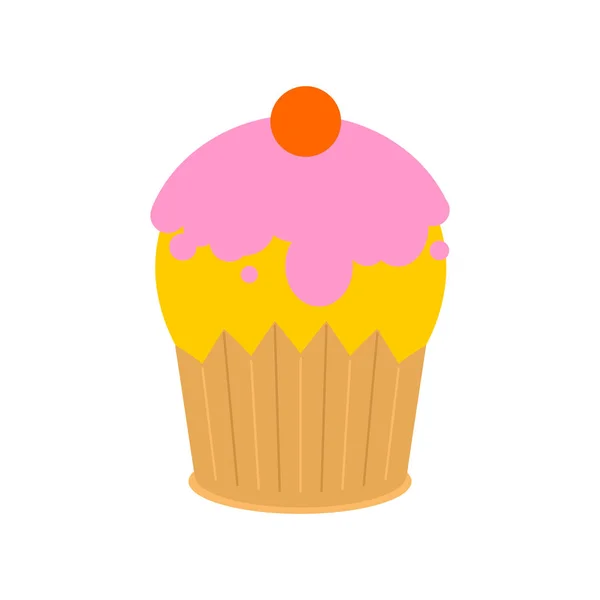 Cupcake Citron Cerise Isolé Illustration Vectorielle Des Bonbons — Image vectorielle