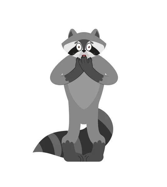 Raccoon scared OMG emotion. Racoon Oh my God emoji. Frightened Coon. Vector illustration