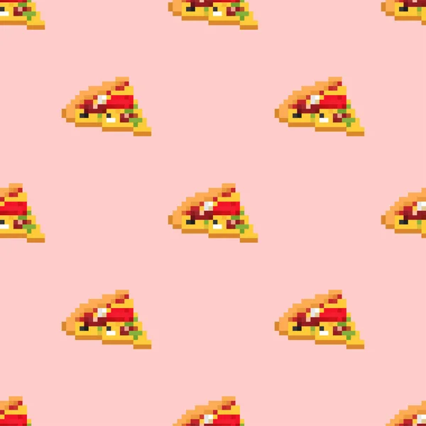 Pizza Pikseli Sztuki Wzór Bez Szwu Fast Food Bitowych Tło — Wektor stockowy