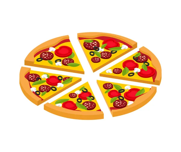 Kawałek Pizzy Białym Tle Izometryczny Styl Ilustracja Wektorowa Fast Food — Wektor stockowy