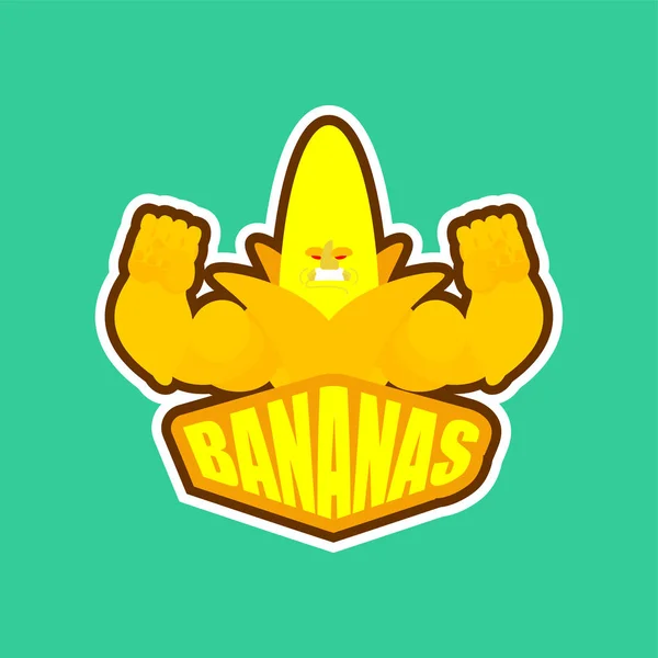 Bananas sport logo. Fruit Sports team club emblem. Banana mascot gaming sign. Strong fetus symbol