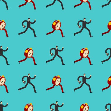 İşadamı çalar saat desen için çalışır. Geç kalmak. Ru Zamanı