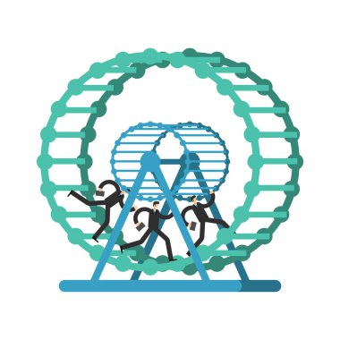 İşadamı tekerlek içinde çalışır. çok iş. Kavram rutin iş