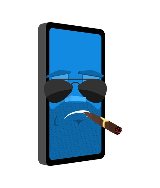 Telefono brutale Grave isolato. Smartphone con sigaro emoji Carto — Vettoriale Stock